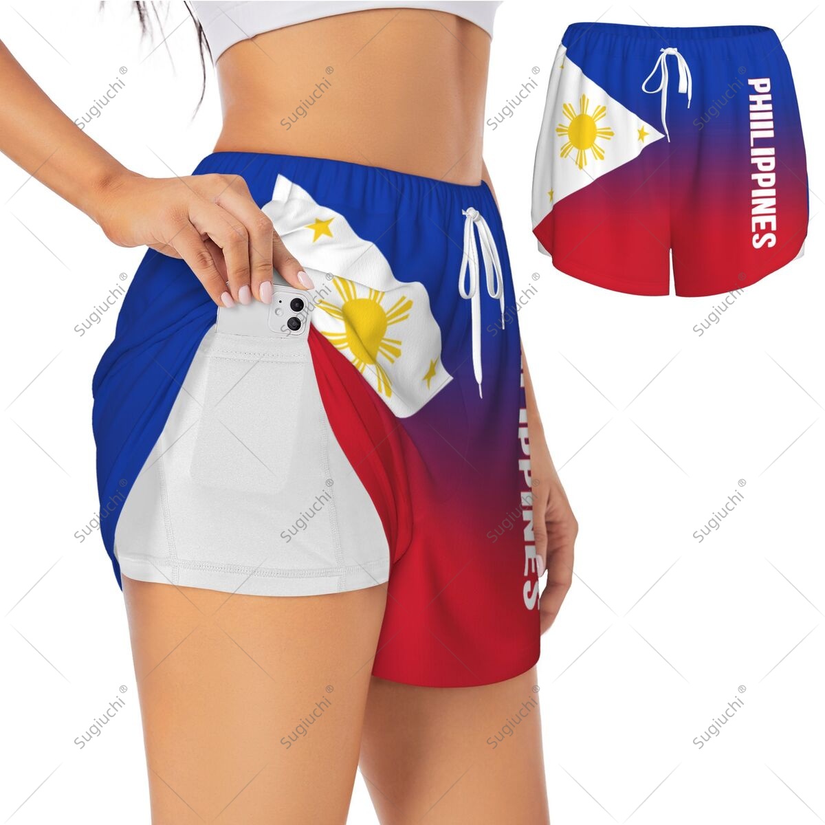 Yoga Fitness Girl - Celana Pendek Olahraga Wanita dengan Bendera