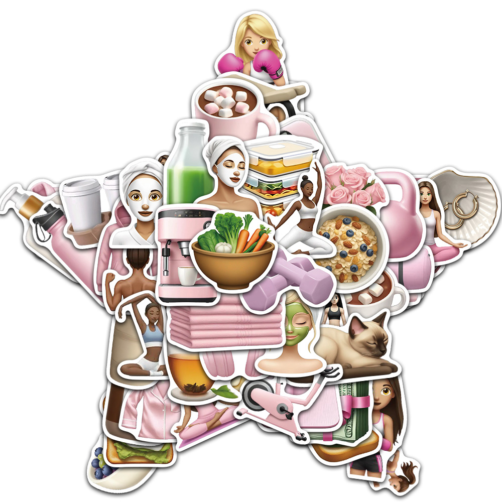 Yoga Fitness Girl - 50/100 Buah Kotak Penyimpanan Stiker Kreatif